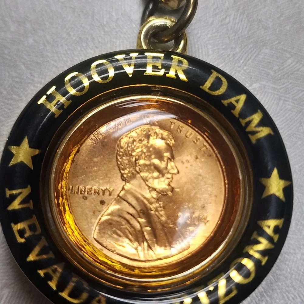 Vintage Hoover Dam Nevada/Arizona Lucky Penny Souvenir Key Chain Clip Spinner